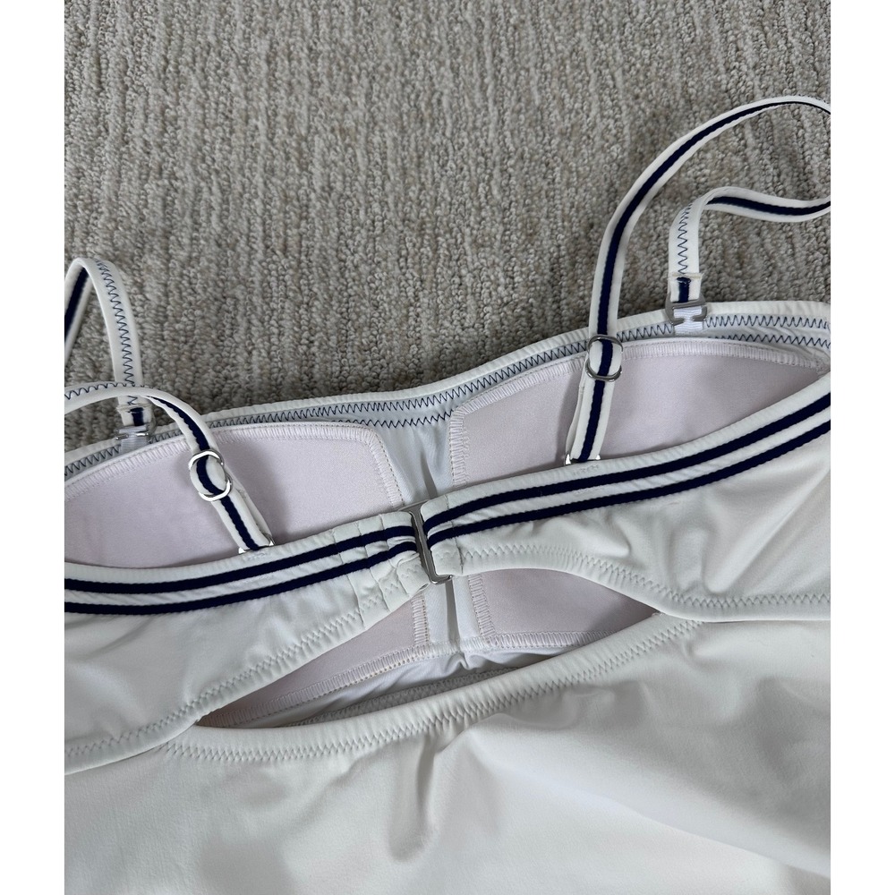 Lands End Women's White One Piece Swimsuit Navy Striped Trim Size 4 Cutout Back - Picture 6 of 9